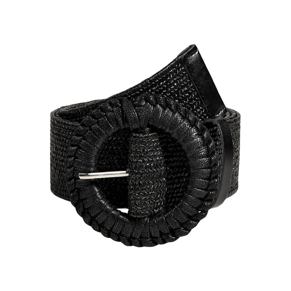 4984 Women's Boho Round Buckle Belt Straw Woven Waist Belts Black Suit